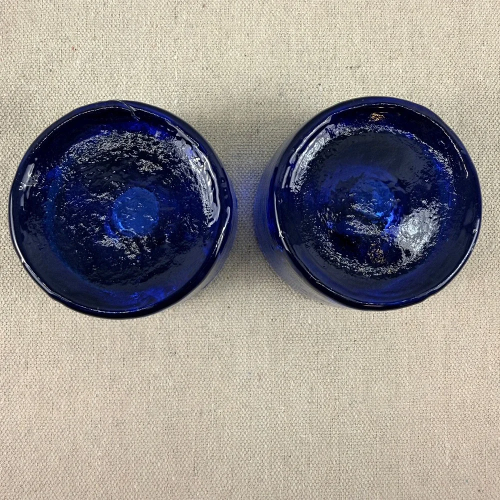 Blenko‎ 990A Cobalt Blue Pucks Glass Candle Holders Don Shepherd